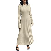 Womens Dresses Casual Knee Length Fall Women's Midi Dress Long Sleeve Shirred Bodice Floral Dress for Fall Party