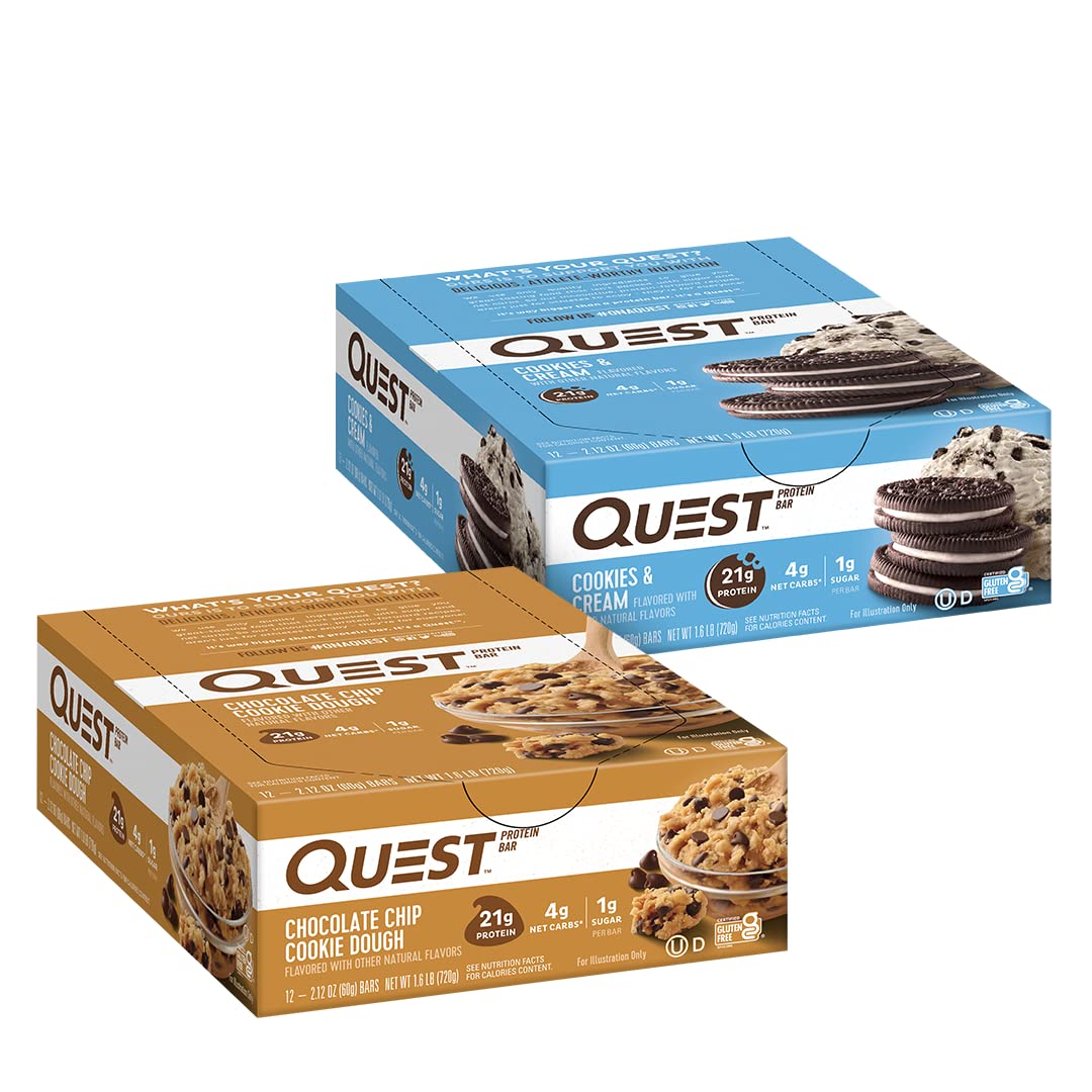 Quest Nutrition Favorites Bundle, Chocolate Chip Cookie Dough & Cookies and Cream Protein Bars