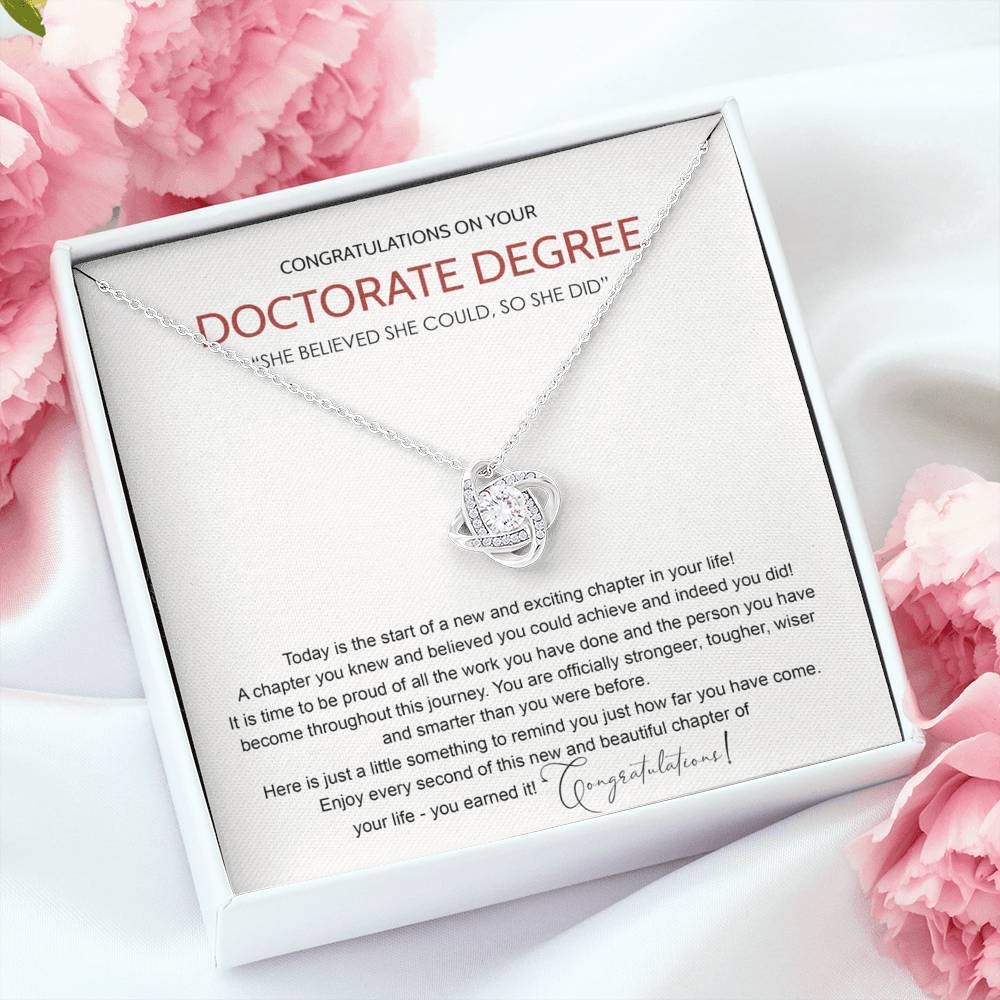 AZGifts Doctorate Degree Graduation Gift Necklace, PhD, Doctoral Graduation Gift, Graduating Doctorate Degree Graduation, With Message Card and Gift Box Necklace Love Knot Necklace