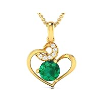 Heart Shape Lab Made Emerald 925 Sterling Silver Pendant Necklace with Cubic Zirconia Link Chain 18