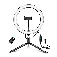 HENGMEI Ring Light Set 10 Inch 12 W Dimmable Table Ring Light LED Ring Light with Remote Control, Table Clamp, Bluetooth Receiver, 3 Light Modes for YouTube Video Recording