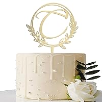 Personalized Initial Letter C Golden Cake Topper Wooden Cake Decoration Wreath Cake Topper Perfect for Birthday Rustic Wedding Anniversary Keepsake Party Decoration