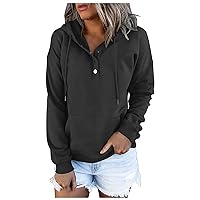 Women's 2023 Fall Casual Button Down Soild Color Hoodies Long Sleeve Basic Workout Sweatshirt Pullover With Pocket