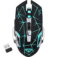 Wireless Gaming Mouse, Silent Click Wireless Rechargeable Mouse with Colorful LED Lights and 3 Level DPI 400mah Lithium Battery for Laptop and Computer (C35 Black)