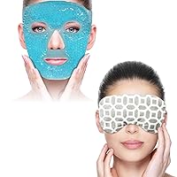 ZNÖCUETÖD Bundle of Cooling Face Mask Ice Face Mask for Puffy Face and Microwaveable Heat Eye Mask for Dry Eyes, Puffy Eyes with Lavender & Flaxseed