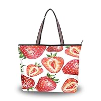 ALAZA Strawberry White Women Tote Bag Handbag Large Capacity Shoulder Bags