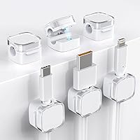 Cord Organizer, 6 Pack Magnetic Cable Clips Under Desk Cable Management, Strong Adhesive Wire Holder Keeper for Office Home Kitchen Appliances Bedroom Car Wall Nightstand, Crystal White