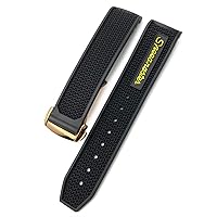 for Omega Speedmaster Watch Strap Stainless Steel Deployment Buckle 20mm 21mm 22mm Rubber Silicone Watchband (Color : Black Yellow Rose, Size : 22mm)
