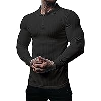 Muscle Cmdr Men's Cotton Muscle Shirts Slim Fit Business Casual Tee Long&Short Sleeve Ribbed Polo V Neck Shirt