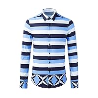 通用 Men's Shirts Free Iron Blue White Black Striped Digital Printing Men's Long Sleeve Shirts