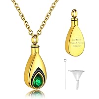 GOLDCHIC JEWELRY Urn Necklace For Ashes with Birthstone For Women, Teardrop Ash Necklaces Memorial Keepsake Jewelry