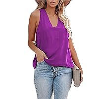 Andongnywell Solid Color Womens Silk Satin Camisole Top Sexy V Neck Blouse Tank Shirt Ladies Spaghetti Strap Vest Cami