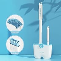 Toilet Brush Set, Toilet Brush and Holder with 2 Kinds of Brushes (Rubber Brush + Open Fork Brush) Toilet Brush can Clean Every Corner of The Toilet,Blue