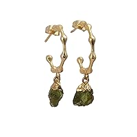 Prong Sett Stud Hoop Earring | Peridot Gemstone Stud Earring | Handmade Gold Plated Earring | Stud For Women Jewelry 2083)7