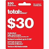 Total by Verizon $30 No-Contract Single-Device Unlimited Talk, Text & 5 GB Plan