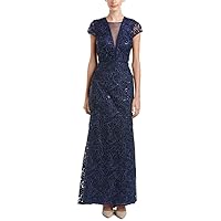 Women's Illusion V Front Soutache and Sequin Gown