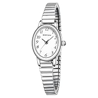 BOFAN Small Watches for Women Easy Read Ladies Quartz Wrist Watches with Silver Stainless Steel Expansion Band,Waterproof.（6.89in-7.68in）