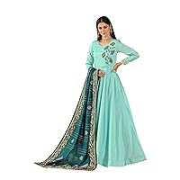 Indian ready to wear Long Silk Plain Anarkali & Jaquard dupatta Gown Muslim Dress 7744
