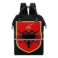 Albanian Flag Coat of Arms Casual Travel Laptop Backpack Fashion Waterproof Bag Hiking Backpacks Black-Style