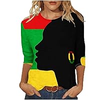 Juneteenth Shirts for Women June 19th 1865 Black Freedom Day Tops Casual 3/4 Sleeve Crewneck Blouses Black Pride Tunic Tshirt