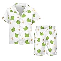 Sloth Leaves Boys Hawaiian Shirt Sets Kids Casual Button Down Short Sleeve Shirt
