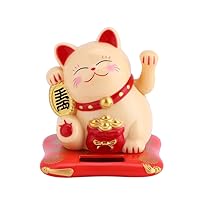 Bewinner Waving Cat, Solar Powered Cute Waving Cat Good Luck Wealth Welcoming Cats Home Display Car Decor Feng Shui Decoration (Yellow)