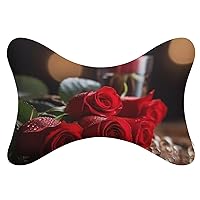 2 Pack Car Neck Pillow Red Flowers and Water Drops Car Headrest Pillow Memory Foam Car Pillow Breathable Removable Cover Universal Headrest Pillow for Travel Car Seat Driving & Home