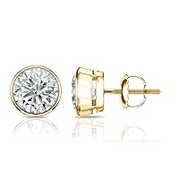 14k Gold Bezel-set Round Diamond Men'sStud Earrings (1/4-2 ct, G-H, VS2-SI1) Screw-Backs
