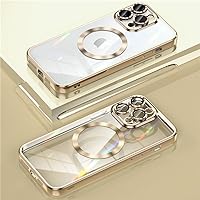 ENILSA Magnetic Wireless Charge Plating Soft TPU Case for iPhone 14 Plus 13 12 11 Pro Max Lens Protection Glass Film Cover,Gold,for iPhone 13 Pro