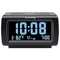 DreamSky Decent Alarm Clock Radio with FM Radio, USB Port for Charging, 1.2 Inch Blue Digit Display with Dimmer, Temperature Display, Snooze, Adjustable Alarm Volume, Sleep Timer.