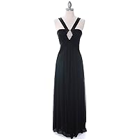 Black V-Neck Straps Embellished Chiffon Empire Waist Bridesmaid Dress