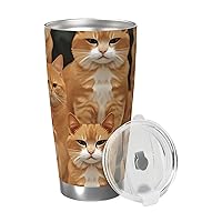 20oz Tumbler with Lid Vacuum Insulated Tumbler Orange Cats Stainless Steel Car Cup Insulated Coffee Mug for Travel Reusable Double Walled Thermal Cup for Hot Cold Drinks