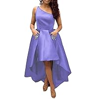Women's One Shoulder Homecoming Dresses Satin Short Prom Formal Gowns with Pockets for Junior