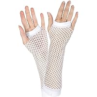 Amscan White Fishnet Long Gloves for Adults - 1 Pair | Fingerless Gloves for Women, Ideal for 80s Accessories for Women | Perfect White Gloves for Party Dress up - One Size Fits Most