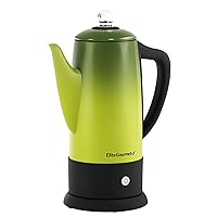Elite Gourmet EC812G Vintage 50’s Electric Coffee Percolator Clear Brew Progress Knob Cool-Touch Handle Cord-less Serve, 12-Cup, Retro Green