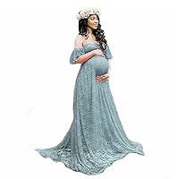 Women's Maternity Dress Off Shoulder Ruffle Sleeve Lace Bodycon Dress Gown Pregnancy Dresses for Baby Shower