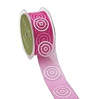 May Arts Ribbon Hot Pink/White 1.5 Inch Sheer Ribbon with Glitter Circles, 30 yd