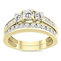 1 1/2 Carat TW Three Stone Diamond Bridal Set in 10K Yellow Gold