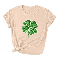 Women Cute Shamrock Tshirt St. Patrick's Day T Shirt Glitter Printed Graphic Tee Lucky Clover Short Sleeve Dressy Blouses