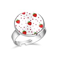 Small and Big Strawberry Adjustable Rings for Women Girls, Stainless Steel Open Finger Rings Jewelry Gifts