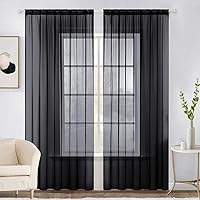 MIULEE 2 Panels Solid Color Sheer Window Curtains Elegant Window Voile Panels/Drapes/Treatment for Bedroom Living Room (54X96 Inches Black)