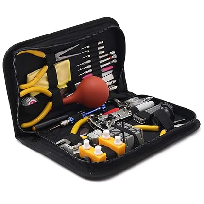 Professional Watch Repair Tool Kit - Watchmaker Tool Kit, Including Watch Back Case Holder Opener Link Remover Spring Bar Tool Set and More, Storaged in Carry Case (141pcs)