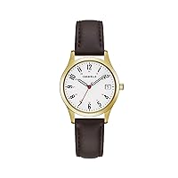Traditional Quartz Ladies Watch, Stainless Steel with Brown Leather Strap, Gold-Tone (Model: 44M112)