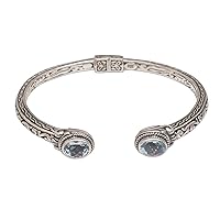 NOVICA Handmade Blue Topaz Cuff Bracelet Modern Balinese 925 Silver Sterling Indonesia Birthstone 'Magical Attraction'