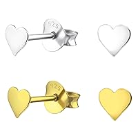 Laimons Women's Stud Earrings Women's Jewellery Heart Set of 2 Basic Plugs 2 Pairs Shiny 4 mm Flat Small Gold-Plated 4 mm Sterling Silver 925