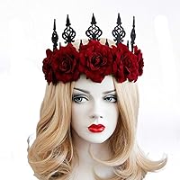 Vintage Red Rose Queen Hair Band, Halloween Christmas Headbands Headdress for Women, Perfect Hair Accessories Floral Flower Crown for Ball Party Masquerade and Cosplay. (red)