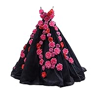 3D Flowers Spaghetti Straps Girls' Quinceanera Sweet 16 Birthday Party Dress Prom Pageant Gala Ball Gown