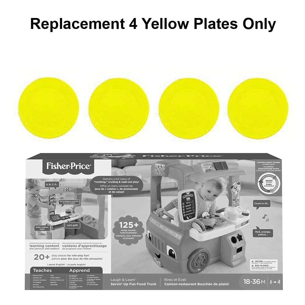 Replacement Parts for Fisher-Price Laugh & Learn Servin' Up Fun Food Truck - DYM74 ~ Package of Four Yellow Plates ~ Works with Other Kitchen Pretend Play Sets as Well!