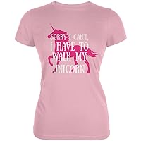 Have To Walk My Unicorn Light Pink Juniors Soft T-Shirt
