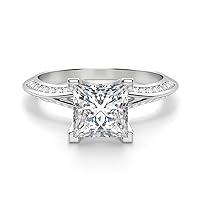 Siyaa Gems 2.50 CT Princess Cut Solitaire Moissanite Engagement Rings, VVS1 4 Prong Irene Knife-Edge Silver Wedding Ring, Woman Promise Gift